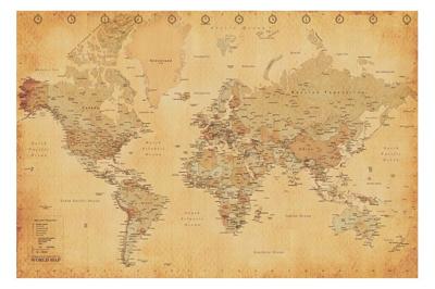 Poster Map World Vintage - Engels - 91,5x61cm