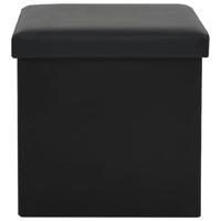 Opbergkrukken inklapbaar 2 st kunstleer zwart - thumbnail