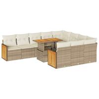 11-delige Tuinset met kussens poly rattan acacia beige - thumbnail