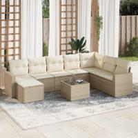 9-delige Loungeset met kussens poly rattan beige - thumbnail