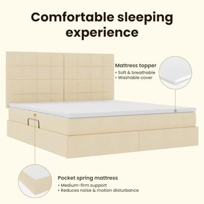 Opbergbed met LED met matras Crème 160 x 200 cm Polyester