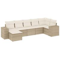 7-delige Loungeset met kussens poly rattan beige - thumbnail