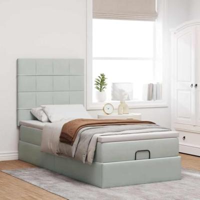 Ottoman bed met matrassen 100x200cm fluweel lichtgrijs