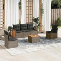 6-delige Loungeset met kussens poly rattan grijs - thumbnail