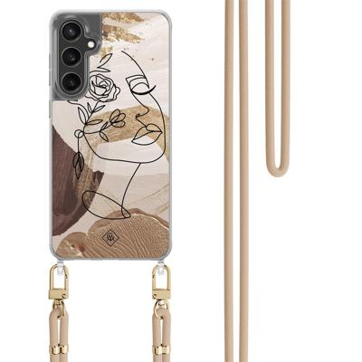 Samsung Galaxy S24 FE hoesje met beige koord - Abstract gezicht bruin