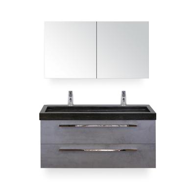 Seville Badmeubelset 120 cm - 2 laden Beton Antraciet - Wastafel Lucca Enkel - met Spiegel - Variant 2