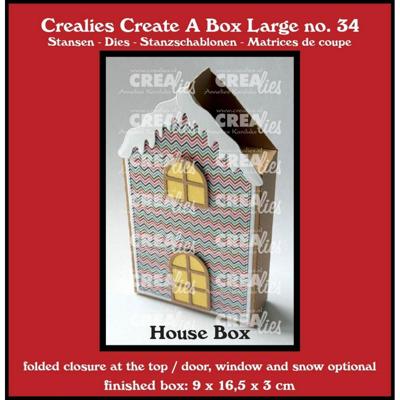 Crealies • create a box groot platte doos huis met deur, raam & sneeuw