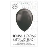 Globos Ballonnen metallic zwart 30cm, 10st. - thumbnail