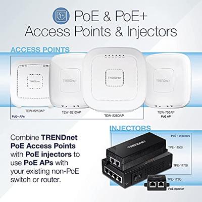 TRENDnet, TPE-115GI, Gigabit Power Over Ethernet Plus (PoE+) injector zet niet-PoE Gigabit om naar PoE+ of PoE Gigabit naar netwerkafstanden tot 100 m