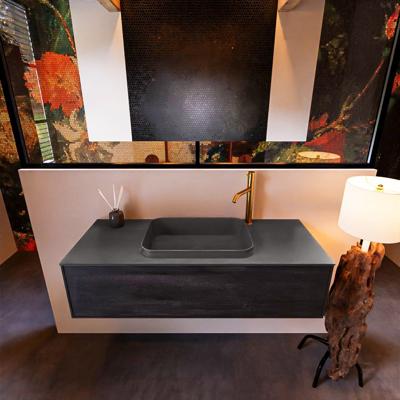Badkamermeubelset Mondiaz Erin 120 cm met 1 Lade met RIDGE Wastafel Midden Dark grey met 1 kraangat Greeploos Mat Antracite