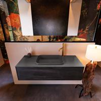 Badkamermeubelset Mondiaz Erin 120 cm met 1 Lade met RIDGE Wastafel Midden Dark grey met 1 kraangat Greeploos Mat Antracite - thumbnail