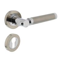 Deurkruk 1698 Birgit op rond rozet 7mm nokken met profielcilindergat plaatjes chroom/nikkel mat - thumbnail