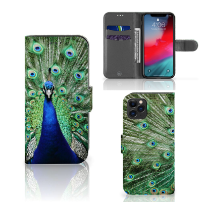 Apple iPhone 11 Pro Telefoonhoesje met Pasjes Pauw Apple iPhone 11 Pro Telefoonhoesje met Pasjes Pauw