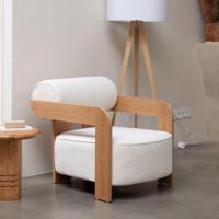 Zuiver Fauteuil 'Oolong' Bouclé en eikenhout, kleur Beige - thumbnail