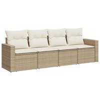 5-delige Loungeset met kussens poly rattan beige - thumbnail