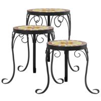 VidaXL Plantenstandaards 3 st keramiek terracottakleurig en wit - thumbnail