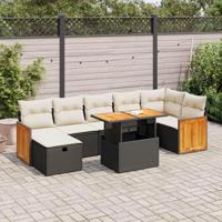 5-delige Loungeset met kussens poly rattan zwart - thumbnail