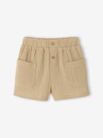 Baby short van katoengaas zandbeige - thumbnail