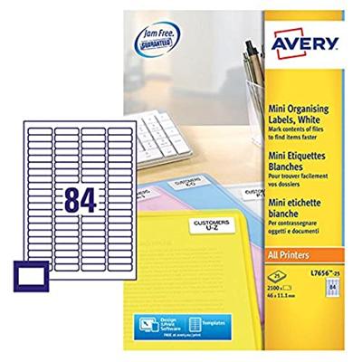 Etiket Avery L7656-25 46x11.1mm wit 2100 etiketten Etiket Avery L7656-25 46x11.1mm wit 2100 etiketten