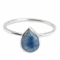 Edelsteen Ring Saffier (gekleurd) - 925 Zilver - Peervorm (Maat 17) - thumbnail