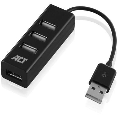 ACT AC6205 Mini USB Hub 2.0 | High Speed | 4x USB-A | 480Mbps | Zwart | 12 cm
