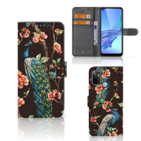 OPPO A53 | OPPO A53s Telefoonhoesje met Pasjes Pauw met Bloemen - thumbnail
