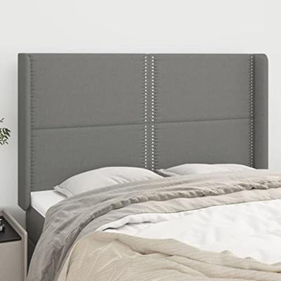 Hoofdbord met randen 147x16x118/128 cm stof donkergrijs