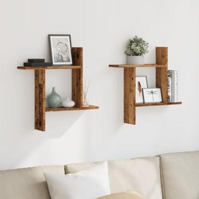 Wandschappen 2 st 50x12x50 cm bewerkt hout oud houtkleurig