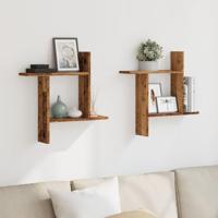 Wandschappen 2 st 50x12x50 cm bewerkt hout oud houtkleurig - thumbnail