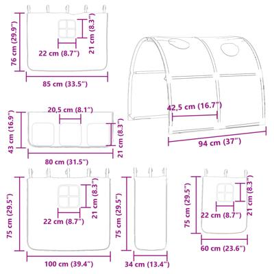 Kinderhoogslaper met tunnel 90x190 cm grenenhout wit en zwart