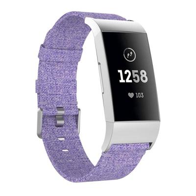 Geweven Vanvas nylon polsband horlogeband voor Fitbit charge 3 (licht paars)