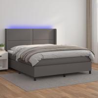 Boxspring met matras en LED kunstleer grijs 180x200 cm - thumbnail