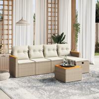 5-delige Loungeset met kussens poly rattan beige - thumbnail