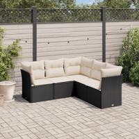 5-delige Loungeset met kussens poly rattan zwart - thumbnail