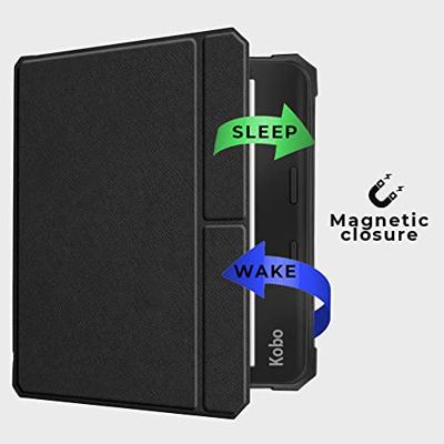 Lunso - Kobo Libra 2 (7 inch) - Vegan saffiano leren sleepcover hoes - Zwart