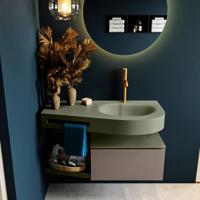 MONDIAZ RIVA 100cm badmeubel onderkast / planchet kleur Smoke met 1 lade. Wastafel DULCET rechts 1 kraangat kleur Army. - thumbnail