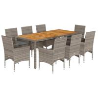 9-delige Tuinset met kussens poly rattan en acaciahout grijs - thumbnail