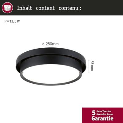 Paulmann 96780 Malik LED-plafondlamp LED 13.5 W Zwart (mat) Paulmann 96780 Malik LED-plafondlamp LED 13.5 W Zwart (mat)