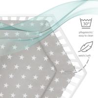 ROBA LITTLE STARS Hegaxonal Baby Box - Verstelbare hoogte - Gevoerde hoes - Geremde wielen - Wit gelakt hout - Sterrenpatroon - thumbnail