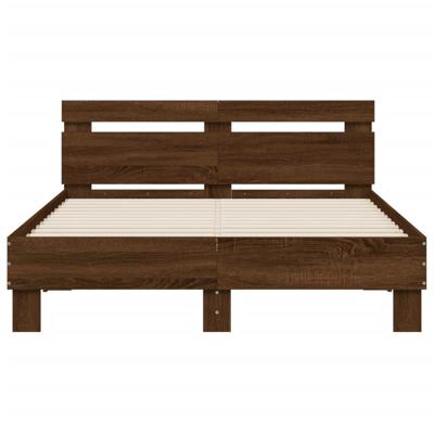 Bedframe met hoofdeinde en LED bruin eikenkleur 200x200 cm