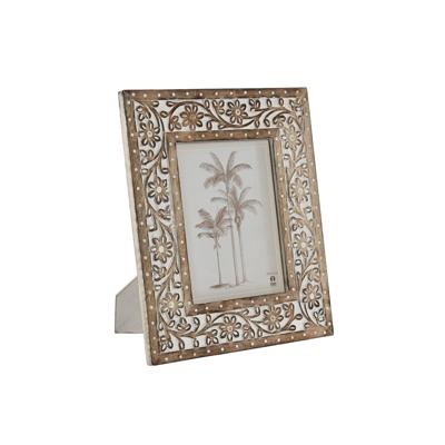 Fotolijsten Home ESPRIT Wit Natuurlijk Kristal Mangohout Indiaas 26,5 x 2 x 31,5 cm