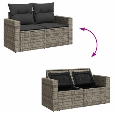 6-delige Loungeset met kussens poly rattan grijs