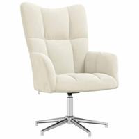 Relaxstoel met voetenbank fluweel crmewit - thumbnail