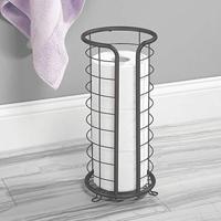 mDesign Toiletpapierhouder op standaard metaal - moderne toiletpapierhouder voor badkamer - elegante toiletpapierdispenser voor 3 grote reserverollen - grijs - thumbnail
