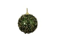 Kerstbal foam 8 cm groen met gouden details - thumbnail