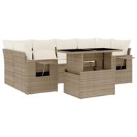 7-delige Loungeset met kussens poly rattan beige - thumbnail