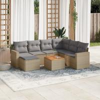 8-delige Loungeset met kussens poly rattan beige - thumbnail