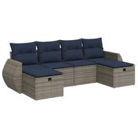 6-delige Loungeset met kussens poly rattan grijs - thumbnail