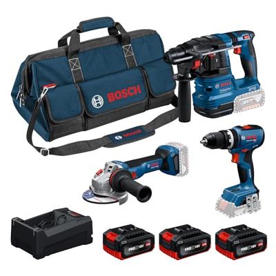 COMBOSET MET 3 GEREEDSCHAPPEN: GSB 18V-65 + 18V-22 + GWS 18V-11 + GBA 3x5.0Ah accu's + GAL 12V/18V-80 lader + tas