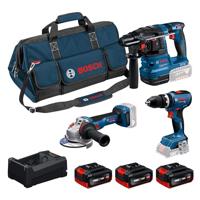 COMBOSET MET 3 GEREEDSCHAPPEN: GSB 18V-65 + 18V-22 + GWS 18V-11 + GBA 3x5.0Ah accu's + GAL 12V/18V-80 lader + tas - thumbnail